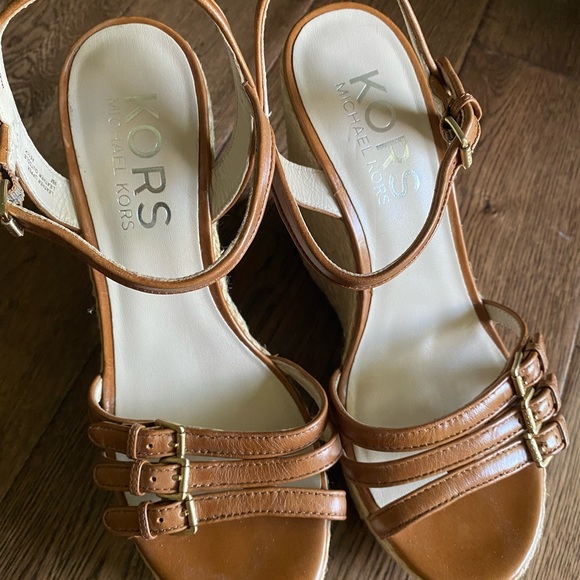 Michael Kors Brown Leather Espadrille Wedge heel sandals Sz. 9 - Picture 6 of 7
